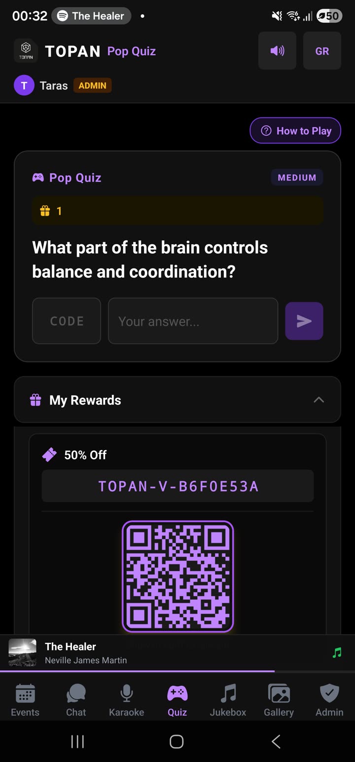 Topan Bar — Pop Quiz with QR reward voucher