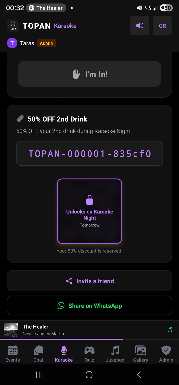 Topan Bar — Happy hour discount unlock
